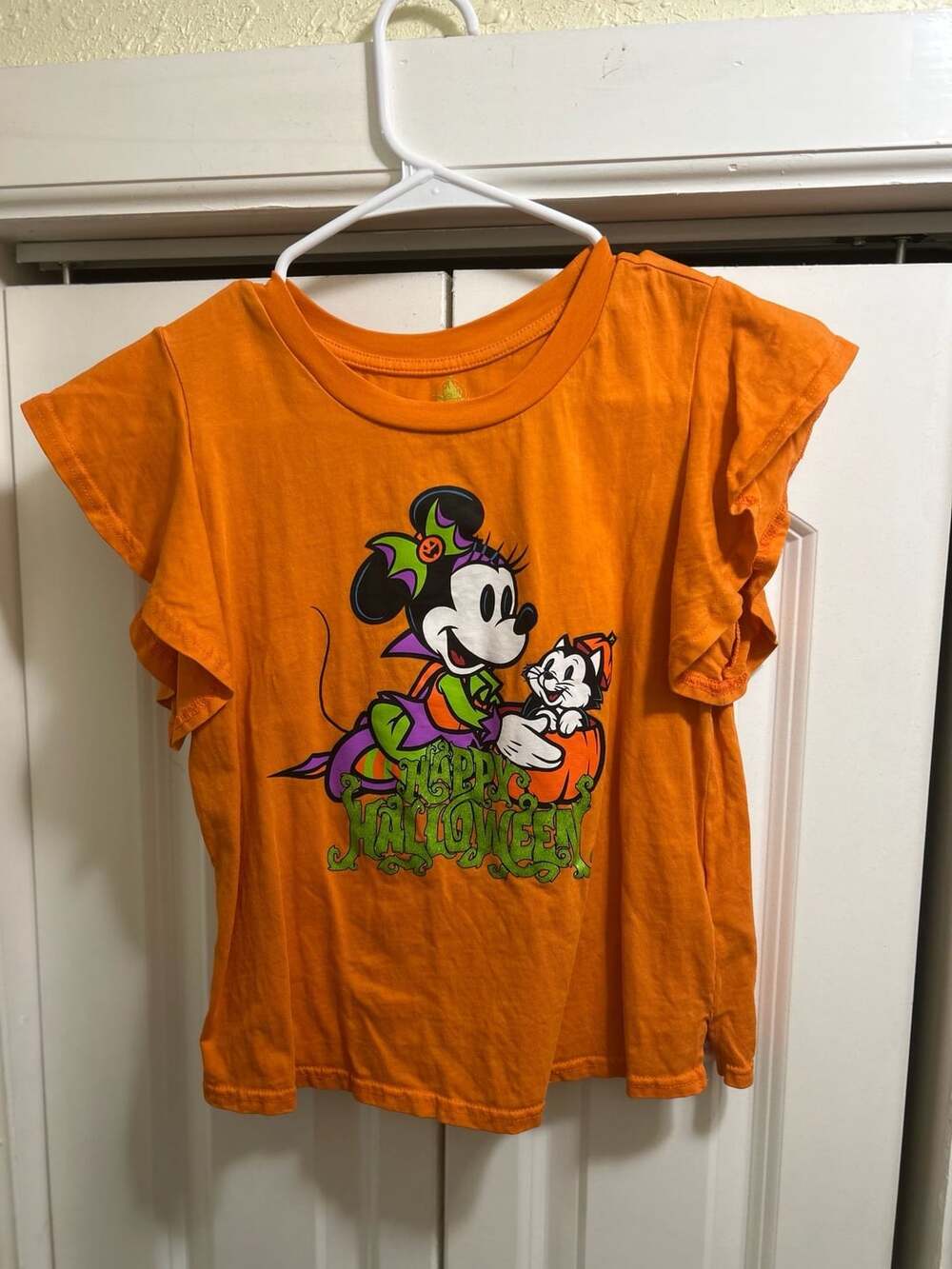 Disney Halloween Minnie Mouse T-Shirt Size XL (14) Orange Ruffle Sleeves